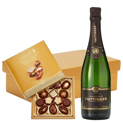 Taittinger Brut Vintage 2014 Champagne 75cl And Lindt Swiss Chocolates Hamper